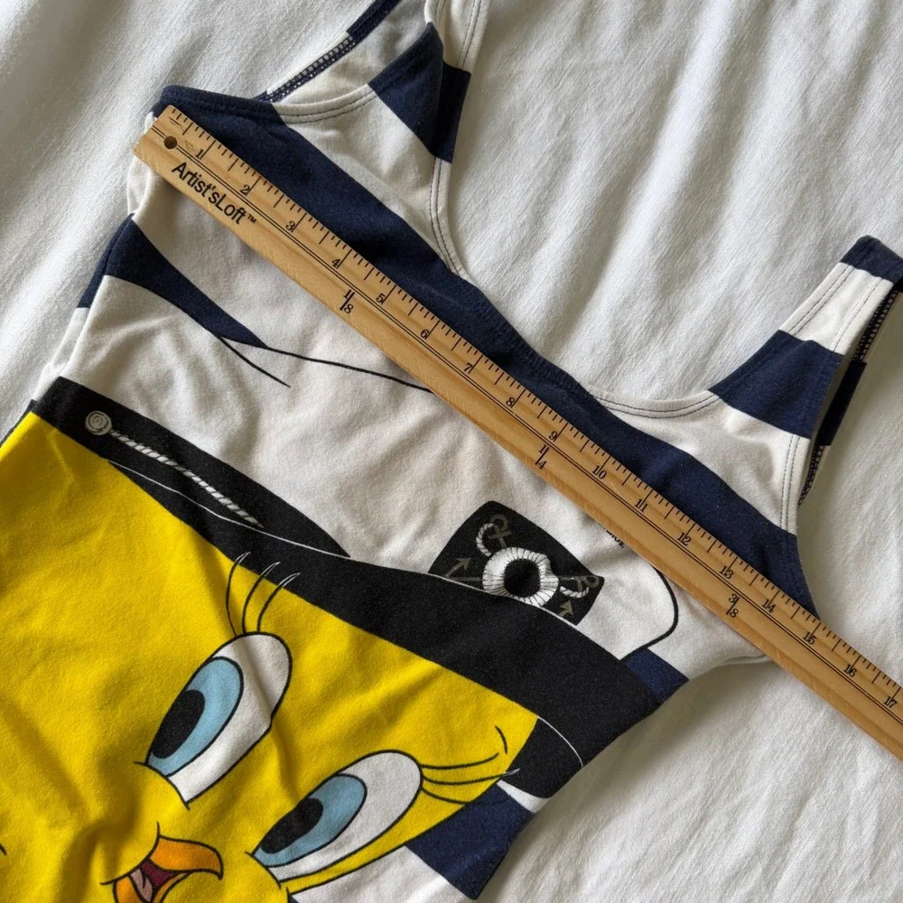 Vintage 1994‎ Looney Tunes Tweety Bird One Piece Swimsuit Navy White 9/10
